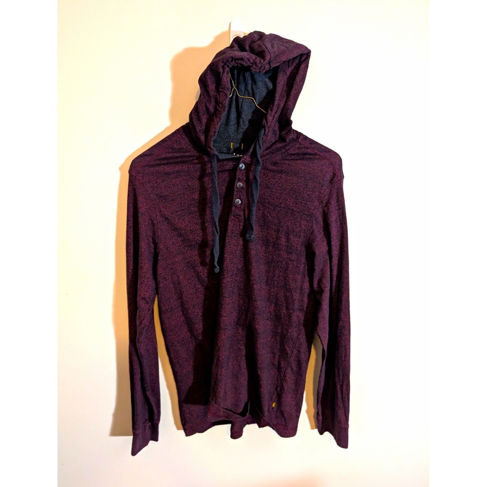 Lee Burgundy Heather Pullover Henley Hoodie Button Front Men's Regular Fit L